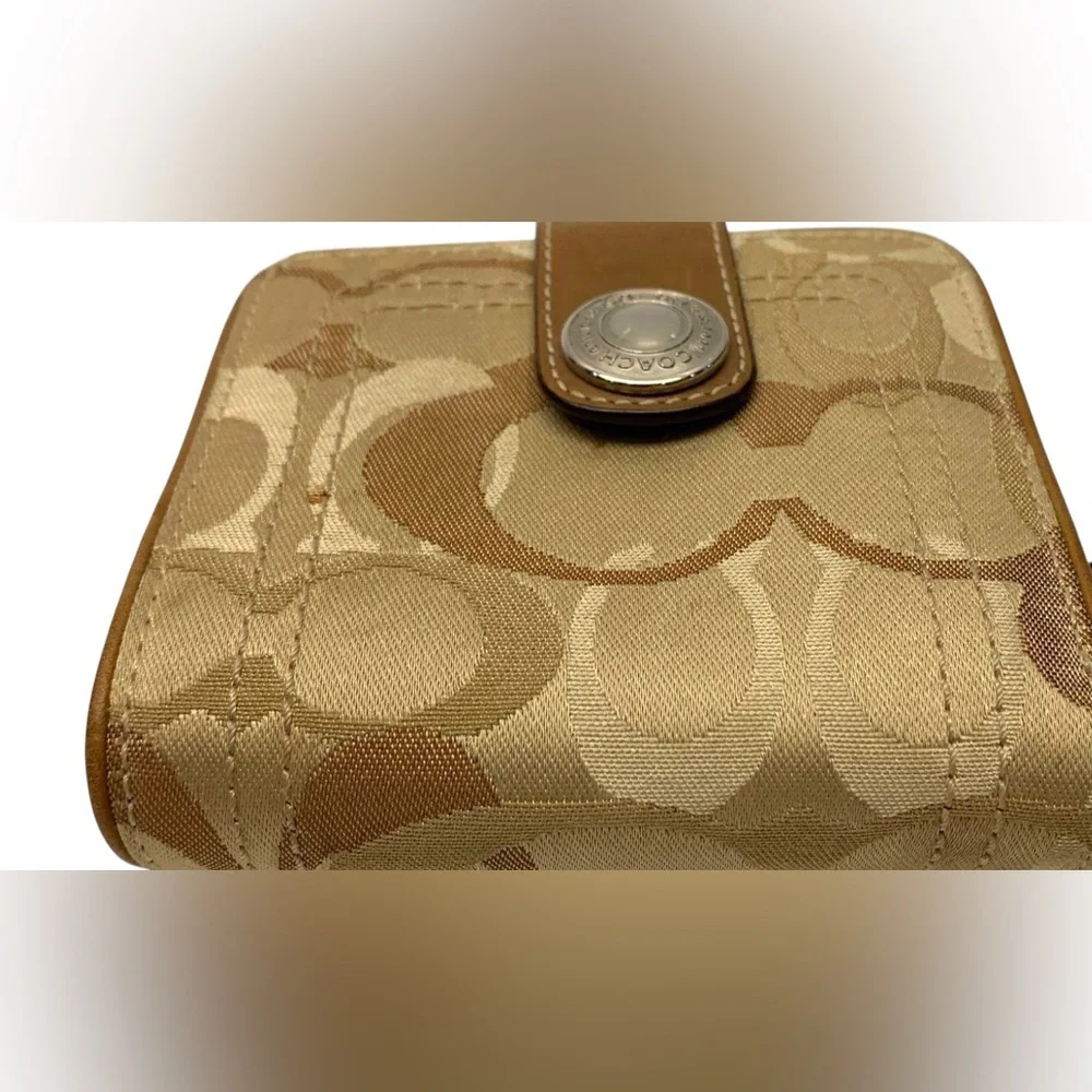 Coach Tan and Brown Wallet with Snap Closure canvas and leather